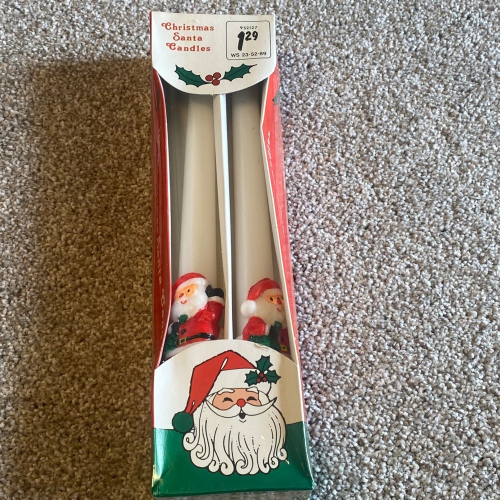 Vintage 1989 YDC Christmas Santa Candles 10 Inch Taper‎ Set of 2 New In Box